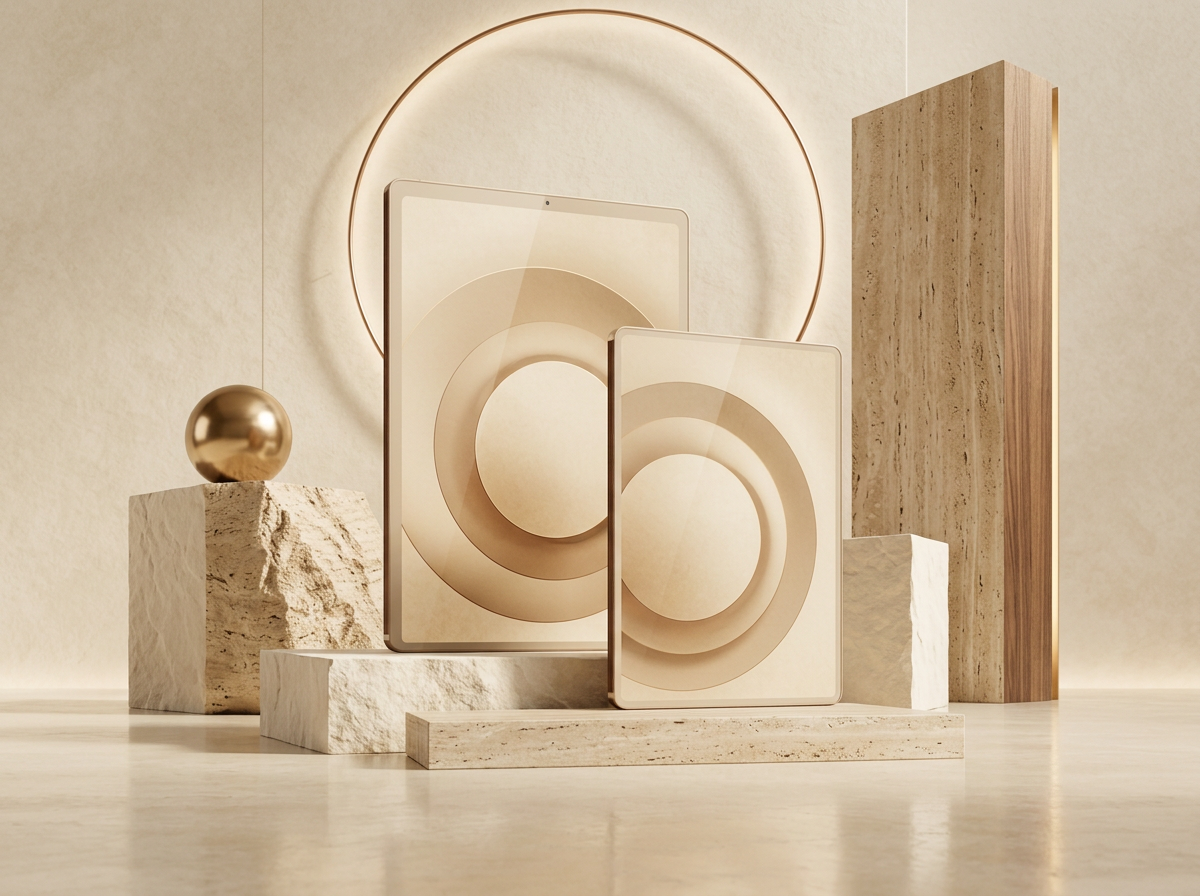The Systems Aura editions in a sunlit limestone and bronze setting
